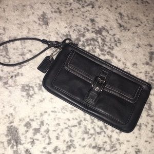 Coach Vintage Black Leather Buckle Zipper & Snap Closure Wristlet Wallet